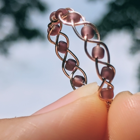 Braided Purple Frosted Bead Ring - Picture 2 of 6